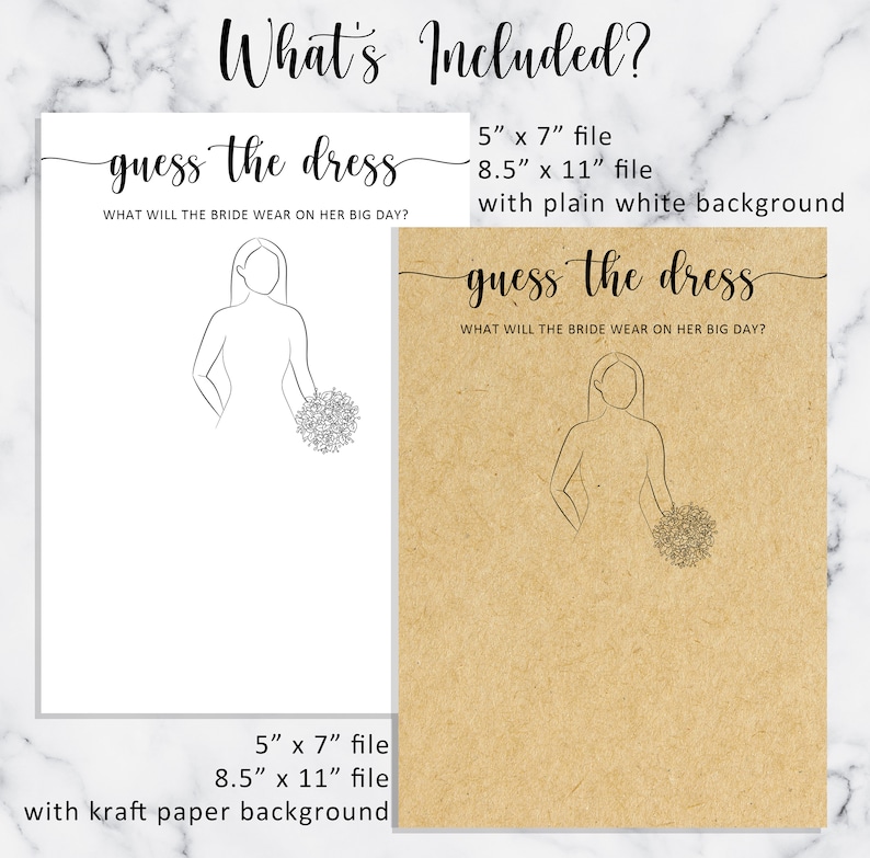 Printable Guess The Dress Bridal Shower Game, Rustic Wedding Shower Game, Printable Bridal Shower Game, Unique Kraft Bridal Shower Game image 2