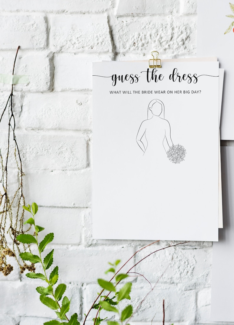 Printable Guess The Dress Bridal Shower Game, Rustic Wedding Shower Game, Printable Bridal Shower Game, Unique Kraft Bridal Shower Game image 5