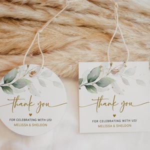 Grün Runde Favor Tag Vorlage | Boho Eukalyptus runder quadratischer Anhänger | Grün und Gold Shower Tag | Sage Geschenkanhänger | Babypartyetiketten