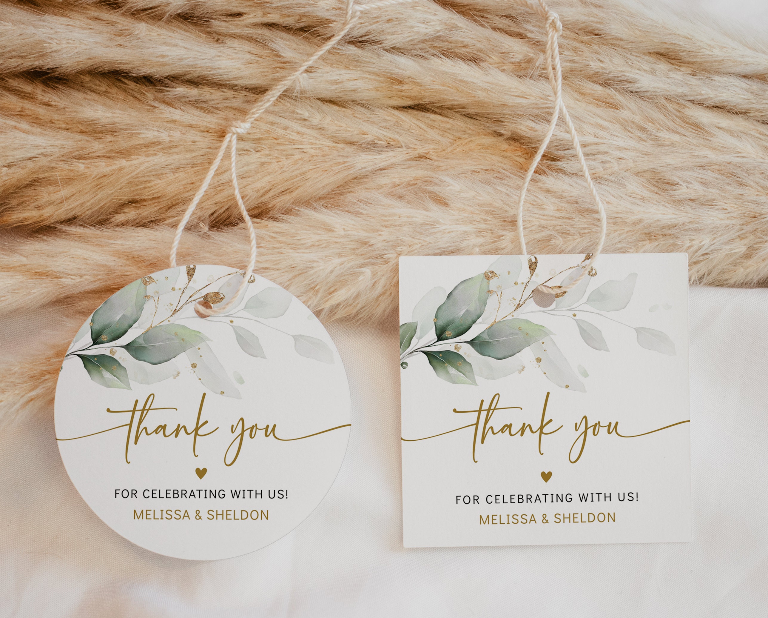 Greenery Round Favor Tag Template | Bohemian Eucalyptus Round Square Tag | Green and Gold Shower Tag | Sage Gift Tag | Baby Shower Labels