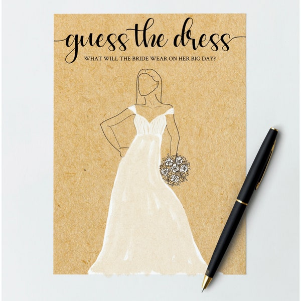 Printable Guess The Dress Bridal Shower Game, Rustic Wedding Shower Game, Printable Bridal Shower Game, Unique Kraft Bridal Shower Game