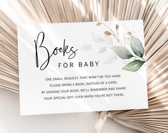 Greenery Baby Shower Book Request Card Printable | INSTANT DOWNLOAD | editable digital file | DIY Shower Game | Eucalyptus Outdoor Shower