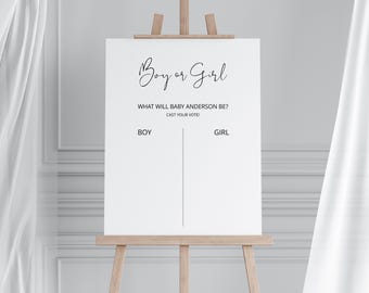 Gender Guess Board | Er oder Sie, was Baby sein Zeichen | Minimalistische Babyparty | Gender Neutral Beige Babyparty | Geschlecht offenbaren Spiel