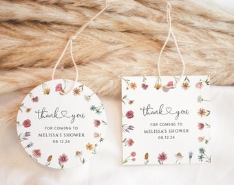 WIFL - Floral Round Favor Tag Template | Bohemian Wildflower Round Square Tag | Flower Birthday Tag | Wildflower Gift Tags | Favor Labels