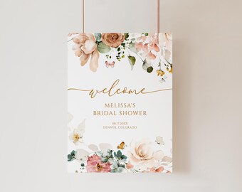 GIA - Florales Brautparty-Willkommensschild: Bearbeitbare Gartenblumenvorlage | Korjl