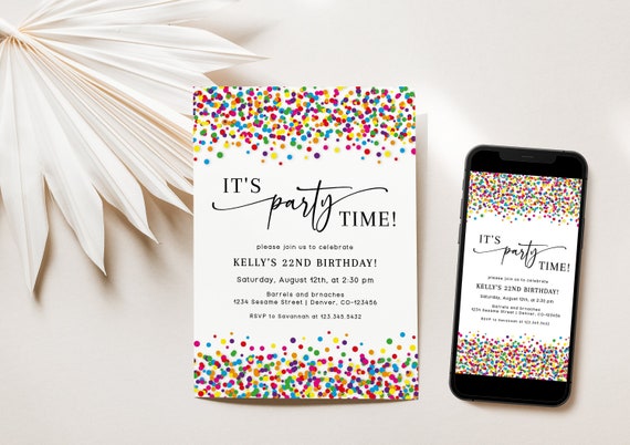 Confetti Birthday Invitation Template | Editable Party e-Invite
