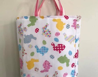 Bolsa de Pascua de algodón: hecha a mano con estampado de conejito