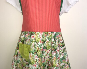 Delantal de algodón personalizado para mujer: estampado floral, hecho a mano