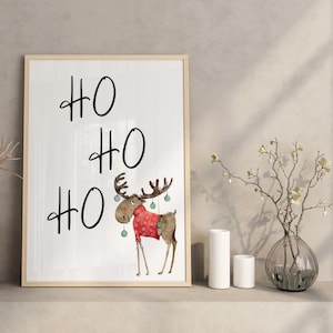 Poster Weihnachten -HO HO HO mit Elch - , Posterdruck, Weihnachten Bild, Weihnachtsdekoration