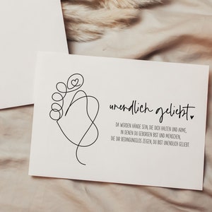 Postkarte Geburt - unendlich geliebt -, Fußabdruck Silhouette Baby, Karte zur Geburt