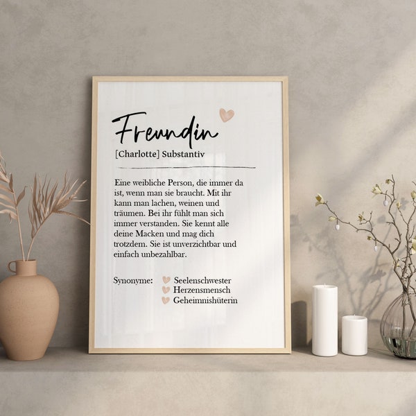 Poster Spruch - FREUNDIN -, personalisiert, Geschenk Freundin Valentinstag, Beste Freundin Geschenk