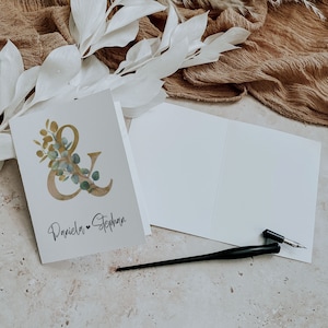 MILA wedding congratulations card, personalized with name + envelope, eucalyptus