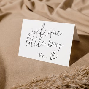 Congratulations card HUGO welcome little boy, personalized greeting card + envelope, with heart