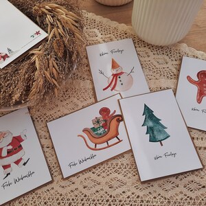 Weihnachtskarten, 5er Set mit Umschlägen, Aquarell, Weihnachts Karten, 5 Stück, Postkarten Weihnachten