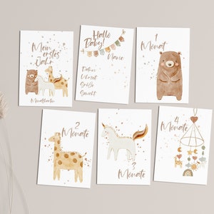 Milestone cards baby, 12 month cards, My first year - animals boho watercolor -, milestone cards, pregnancy