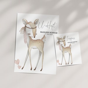 SET U-Heft und Impfpass Hülle MADLEEN personalisiert, Umschlag, Motiv Reh Boho