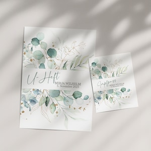 SET U-booklet and vaccination certificate cover MIRJA personalized, simple eucalyptus with gold