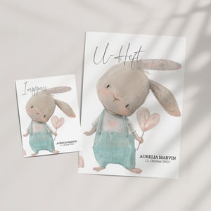 SET U-Heft und Impfpass Hülle AURELIA personalisiert, Umschlag, Motiv Hase