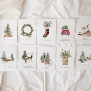10er Set Weihnachtskarten im rustikalen Aquarell Design, Weihnachten rustikal