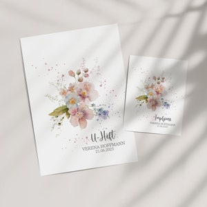 SET U-Heft und Impfpass Hülle VERENA personalisiert, Boho Stil Blumen, rosa U Heft