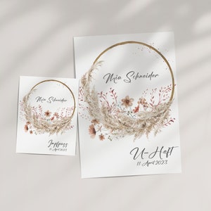SET U-Heft und Impfpass Hülle MIA, Boho Style, Umschlag, Trockenblumen