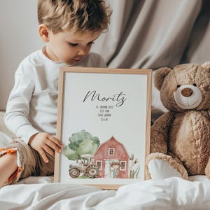 Geburtsposter Junge - MORITZ - Posterdruck, Bauernhof Poster, Druck Kinderzimmer, personalisiert mit Geburtsdaten, Poster Geburt Junge