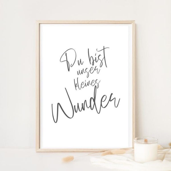 Poster Spruch - Du bist unser kleines Wunder - Posterdruck, Druck Kinderzimmer, Bild Kinder, Baby