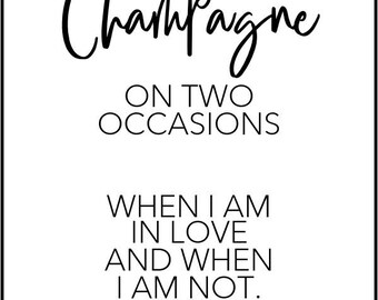 Poster Saying Coco Chanel Je Ne Bois Que Du Champagne Etsy France