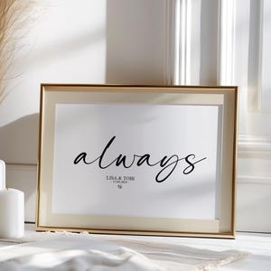 Poster saying - always - poster print, love, personalized, names + date