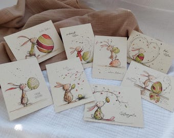 8er Set Postkarten Ostern, Osterhasen schlicht