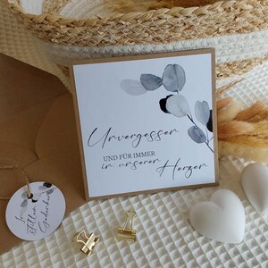 Trauerkarte - UNVERGESSEN - , zur Anteilnahme, Trauer Karte,  grün, Trauergeschenk