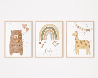 Poster Kinderzimmer - BOHO MILA - personalisiert, Poster 3er Set