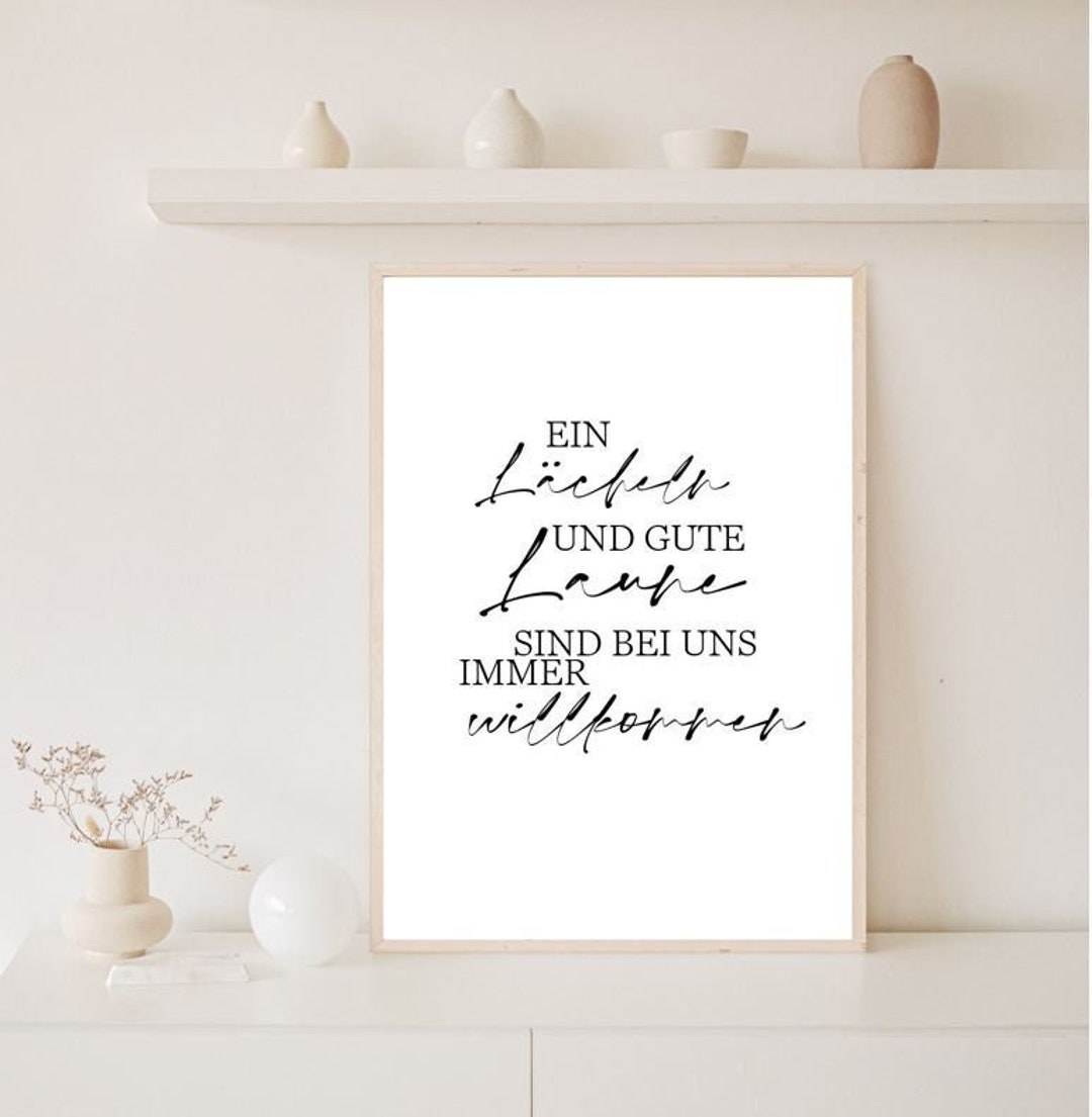 Poster Spruch Ein Lachen und gute Laune sind bei uns immer willkommen