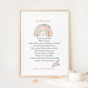 Poster Spruch Taufe  - ELLA SOFIE -, personalisiert, Geschenk Taufe, Mädchen, Regenbogen Taufe
