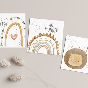 Meilensteinkarten Baby, 12 Monatskarten, Mein erstes Jahr - Boho Regenbogen-, Meilenstein Karten, Schwangerschaft