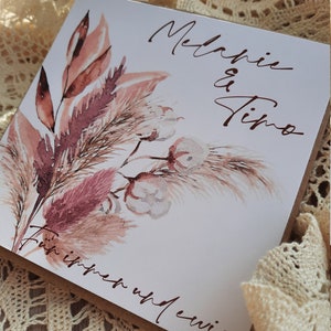 Glückwunschkarte MELANIE Hochzeit, personalisiert mit Namen Briefumschlag Anhänger, stabile Ausführung, Trockenblumen Bild 6