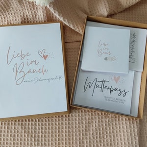 Schwangerschaft -SET BOHO -, personalisierter Mutterpass, Meilensteinkarten, Ultraschallbildermappe, inklusive Schachtel