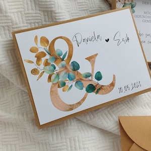 Geschenkschachtel DANIELA - für immer und ewig, Geldgeschenk Hochzeit + personalisierter Anhänger + Baumwollsäckchen, gold