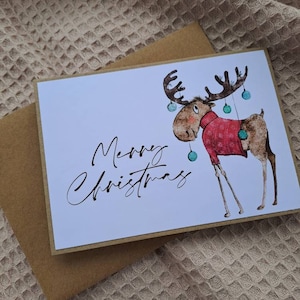 Weihnachtskarte mit Elch merry christmas, Klappkarte