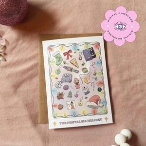 Vacaciones nostálgicas / Mágicas / Vibraciones de ensueño / Descarga digital / Imprimible / Tarjeta navideña / Inspirada en las cartas del tarot / 5 x 7 / Década de 1990