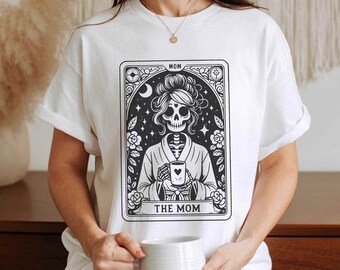 Mother's Day Tarot The Mom Simple Black Shirt, Woman Skeleton Mother Design, Witchy Vibes Skull Mama Shirt, Gift for Mom