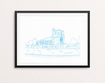 St Mary's Church Goudhurst - view from Church Road. Limited edition of 10 in Turquoise Blue