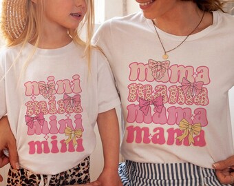 Mama Mini Mother's Day Leopard Coquetter Pink Bow Shirt  | Mana And Her Mini Shirt | Mother's Day Gift | Cool Mom Shirt | Gift For Mom