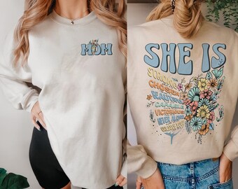 She Is Mom Shirt, Strong Mom Shirt, Mother's Day Gift, Blessed Mom Shirt, Bible Verse Shirt, Religious Mom Shirt, Christian Mom Sweatshirt