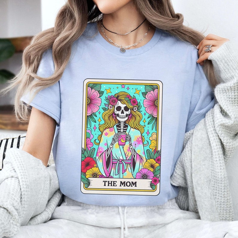 Mother's Day Tarot Cinco De Mayo Floral Mom Shirt, Woman Skeleton Mother Design, Witchy Vibes Skull Mama Shirt image 3