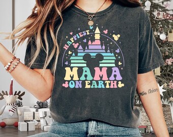 Happiest Mama On Earth Shirt, Matching Mouse Ears Shirts, Colorful Family Trip T-Shirts, Shirts For Mom, Mothers Day Gift Plus Size Outfit