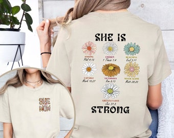 She is Mom Shirt, She is Strong Tee, Bible Verse Mom Tshirt, Empowered Women I Strong Mom Tee Shirt, Christian Mom Shirt, Mother's Day Gift