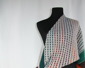 Jewel Toned Hand Knit Shawl - Woman's Shawl - Merino Wool Shawl