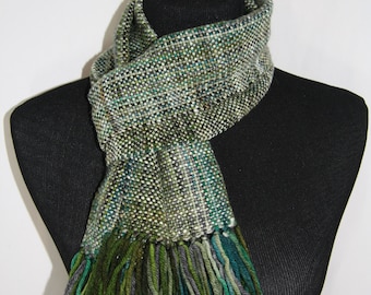 Hand woven scarf - Green/blue scarf - Wool and silk scarf