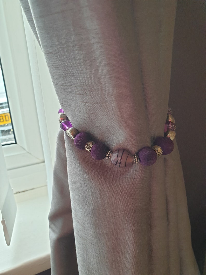 Handmade beaded curtain tie backs purple/silver Etsy